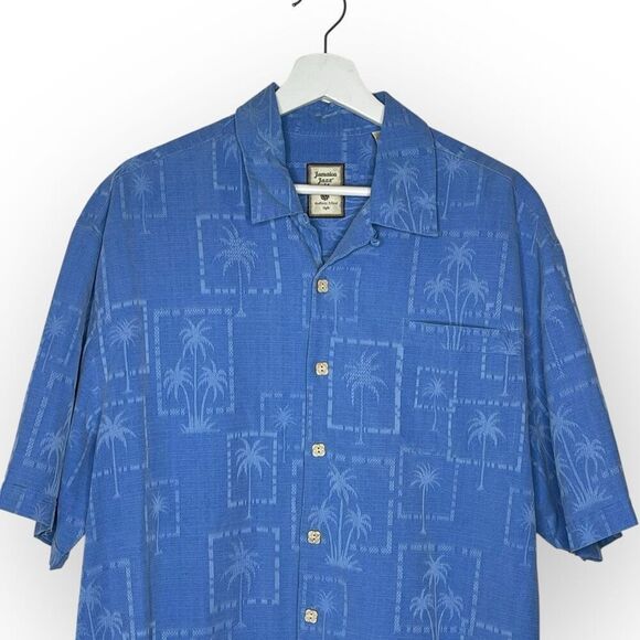 Jamaica Jaxx Shirt Blue Tropical Hawaiian Print 100% Silk Men’s Large - Picture 3 of 10